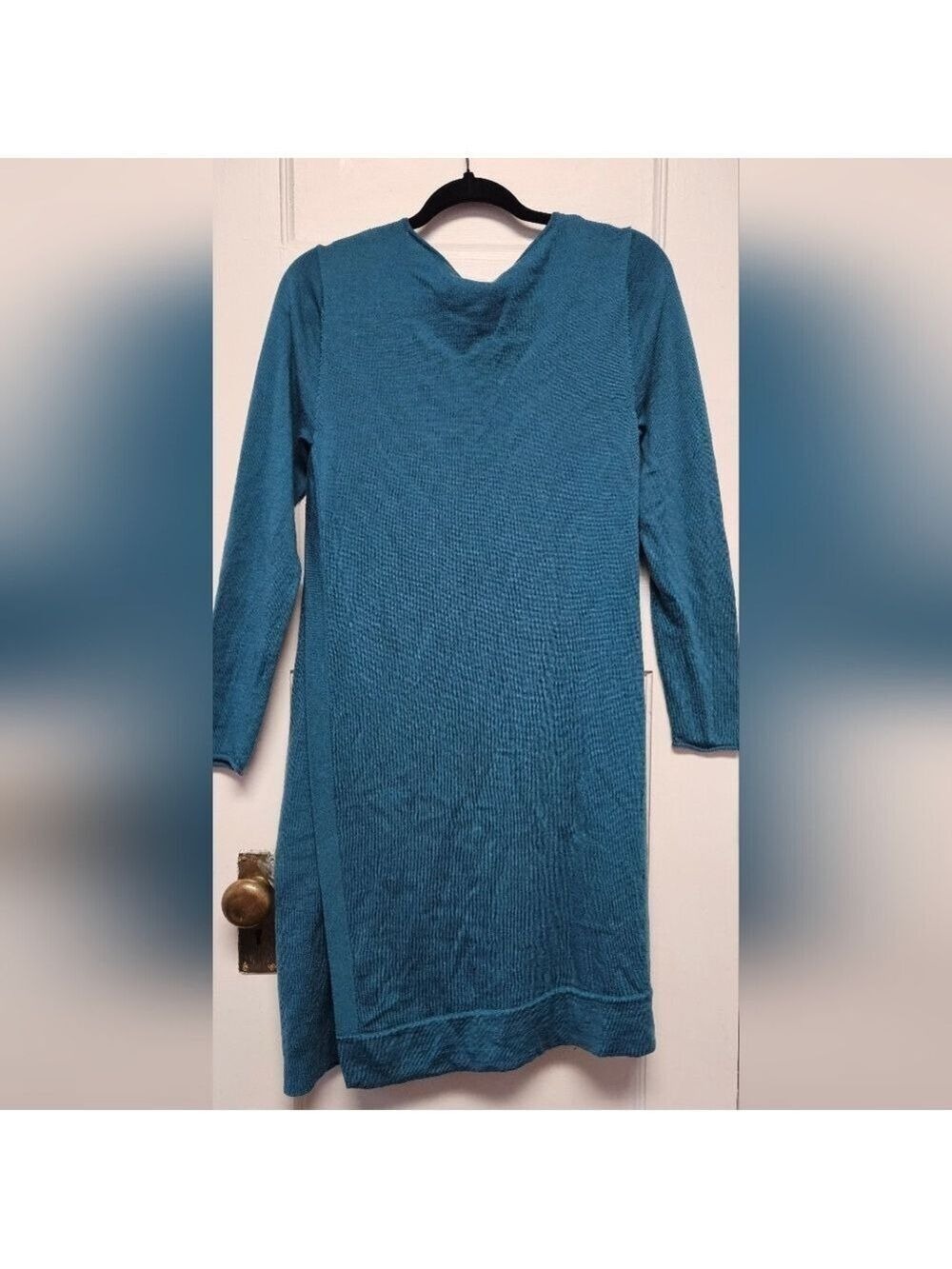 Eileen Fisher Teal Long Sleeve Sweater Dress Size Medium - Picture 3 of 4